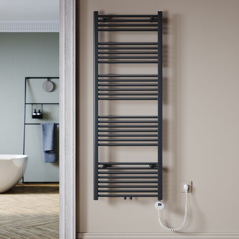 SONNI Badezimmerheizkörper elektrischer Thermostat Handtuchhalter Handtuchtrockner Mittelanschluss Anthrazit 1640x600mm Leistung 900W