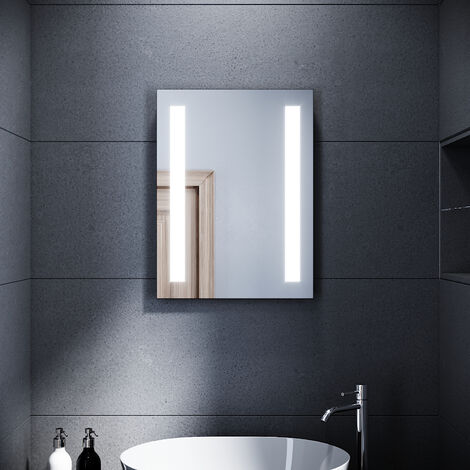 SONNI Badezimmerspiegel Badspiegel LED Beleuchtung Wandspiegel kaltweiß licht Wandschalter Energiesparende IP44 45x60cm