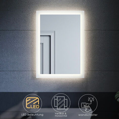 SONNI Badezimmerspiegel mit beleuchtung LED Badspiegel 50x70 Wandspiegel IP44 - verchromt glänzend
