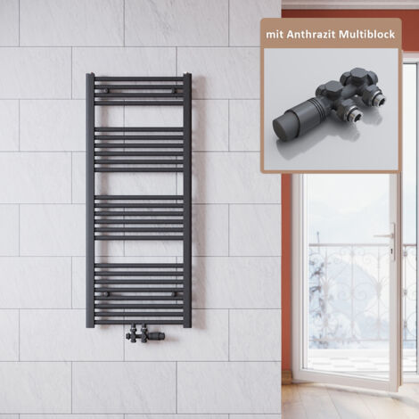 SONNI Badheizkörper Anthrazit 1200x500mm Heizkörper thermostatkopf Handtuchtrockner Bad,mit Ventil,531 Watt