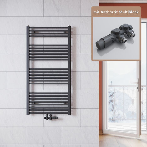SONNI Badheizkörper Anthrazit 1200x600mm Heizkörper thermostatkopf Handtuchtrockner Bad,mit Ventil,562 Watt