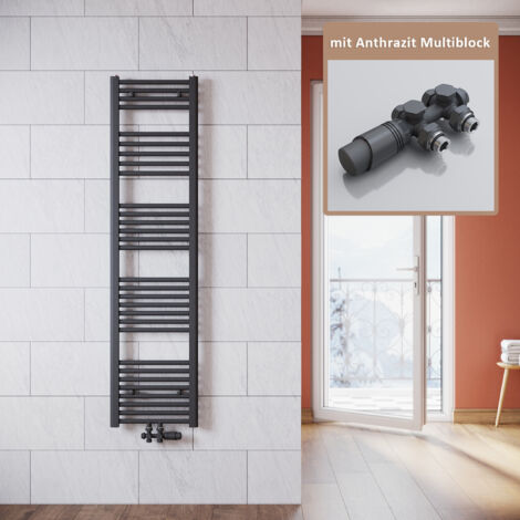 SONNI Badheizkörper Anthrazit 1600x400mm Heizkörper thermostatkopf Handtuchtrockner Bad,mit Ventil,580 Watt