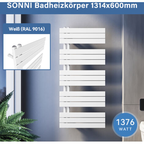 SONNI Badheizkörper Design Heizkörper Paneelheizkörper Handtuchwärmer Weiß 600x1314mm