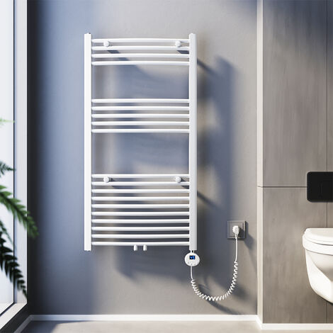 SONNI Badheizkörper Elektrisch Handtuchtrockner 1150x600mm Mittelanschluss Handtuchwärmer Krumm, Weiß