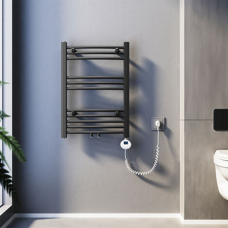 SONNI Badheizkörper Elektrisch Handtuchtrockner 70x50cm Mittelanschluss Handtuchwärmer Krumm, Anthrazit