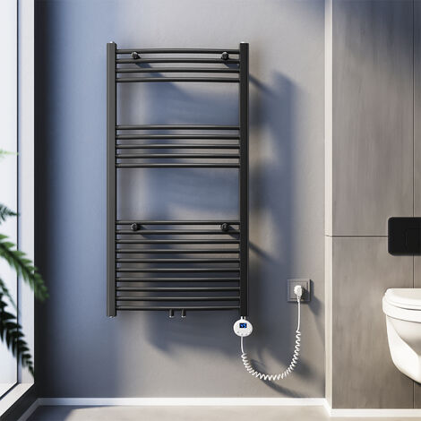SONNI Badheizkörper Elektrischer Warmwasser-Handtuchhalter mit thermostatischem Handtuchtrockner Mittelanschluss gebogen Anthrazit 1150x600m Leistung 600W