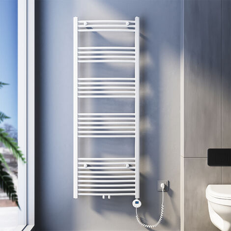 SONNI Badheizkörper Elektrischer Warmwasser-Handtuchhalter mit thermostatischem Handtuchtrockner Mittelanschluss gebogen Weiß 1640x600mm Leistung 900W