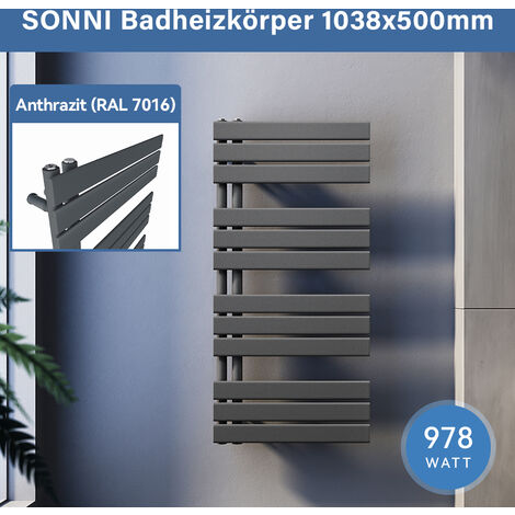 SONNI Badheizkörper Handtuchhalter Anthrazit Handtuchwärmer Panel Handtuchtrockner, 1038x500mm Seitenanschluss