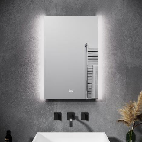 SONNI Badspiegel Badezimmerspiegel LED Beleuchtung Wandspiegel 80x60 cm kaltweiß licht Touch Beschlagfrei Energiesparender, 3 Lichtfarben Dimmbar, IP44