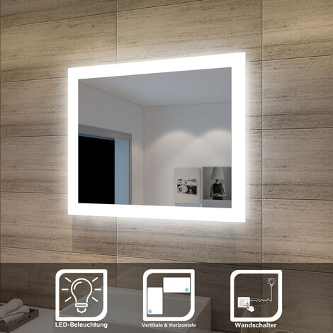 SONNI Badspiegel LED Beleuchtung Badezimmerspiegel mit LED Beleuchtung Wandspiegel Lichtspiegel 50x60cm Energiesparender IP44
