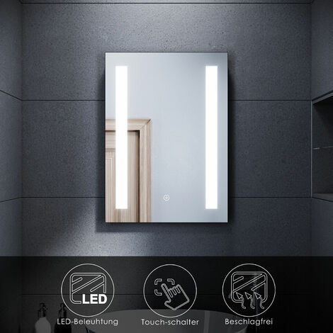 SONNI Badspiegel LED Beleuchtung Badezimmerspiegel mit led Wandspiegel,50x70cm,Touch,Beschlagfrei,kaltweiß,IP44