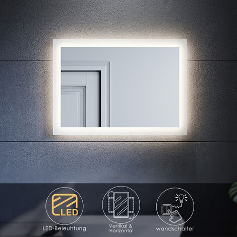 SONNI Badspiegel LED Beleuchtung Badezimmerspiegel mit led Wandspiegel,50x70,Wandschalter,warmweiß,IP44,Energiesparend