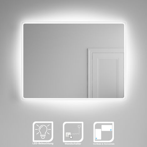 SONNI Badspiegel LED Beleuchtung Badezimmerspiegel Vertikal/Horizontal mit led Wandspiegel Wandschalter Kaltweiß 60x80cm Energiesparender IP44