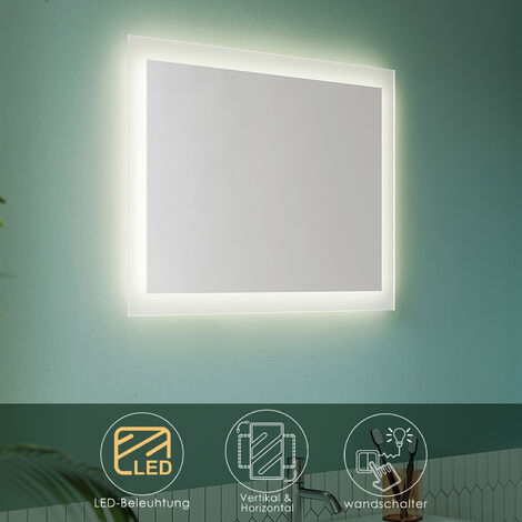 SONNI Badspiegel LED Beleuchtung Badezimmerspiegel Wandschalter Neutralweiß Licht Vertikal oder horizontal Montierend IP44 Energiesparend 50x70cm