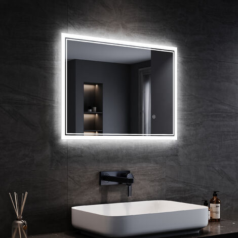 SONNI Badspiegel LED Beleuchtung Touch Schalter Klatweiß Mit Power Off Memory Funktion Energiesparend IP44 70x50cm