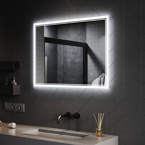 SONNI Badspiegel LED Beleuchtung Touch Schalter Klatweiß Mit Power Off Memory Funktion Energiesparend IP44 80x60cm