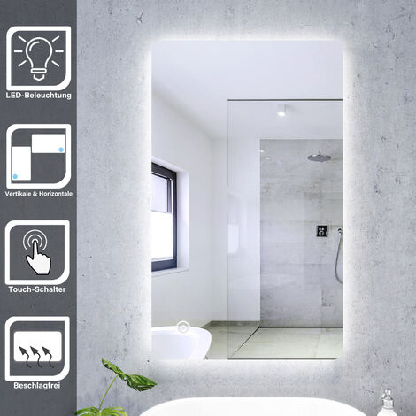 SONNI Badspiegel LED Touch Beleuchtung Wandspiegel Rechteckig Vertikal 600x1000mm