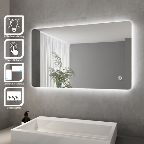 SONNI Badspiegel Lichtspiegel LED Spiegel Wandspiegel mit Sensor-Schalter 100 x 60cm kaltweiß IP44 energiesparend