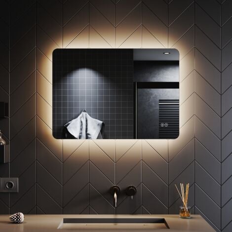 SONNI Badspiegel Lichtspiegel LED Spiegel Wandspiegel mit Touch-Schalter kaltweiß IP44 energiesparend 70x50cm