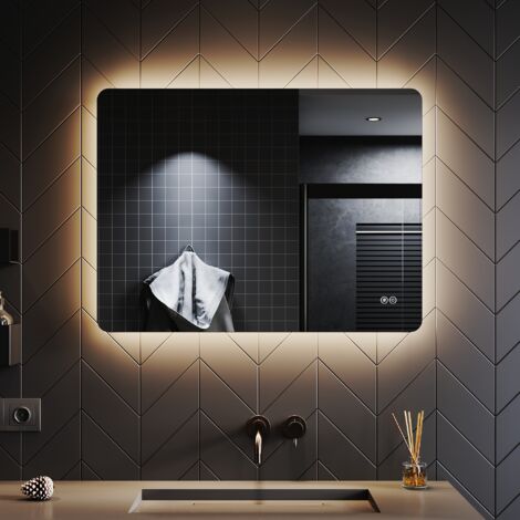 SONNI Badspiegel Lichtspiegel LED Spiegel Wandspiegel mit Touch-Schalter kaltweiß IP44 energiesparend 80x60cm