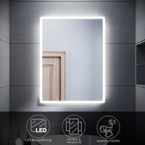 SONNI Badspiegel mit Beleuchtung, 60x80 mit LED-Beleuchtung Bad Badezimmer Wandspiegel Lichtspiegel IP44