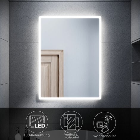 SONNI Badspiegel mit Beleuchtung, 60x80 mit LED-Beleuchtung Bad Badezimmer Wandspiegel Lichtspiegel IP44