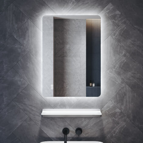 SONNI Badspiegel mit Beleuchtung Ablage 70x50cm LED Badezimmerspiegel mit Touch-Schalter 3 Beleuchtungsmodi und Memory-Funktion
