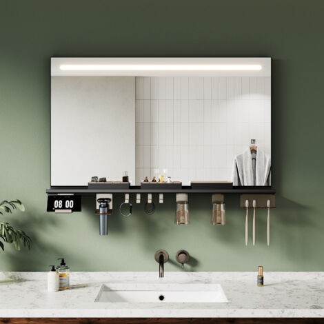 SONNI Badspiegel mit LED Beleuchtung Ablage, Antibeschlag, 3-Farben Beleuchtung und Einstellbare Helligkeit, 1000×600, Obere Lichtleiste