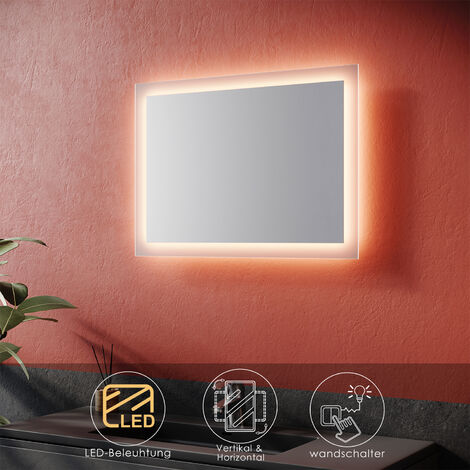 SONNI Badspiegel mit LED Beleuchtung Badezimmerspiegel Wandspiegel Lichtspiegel 50x70cm