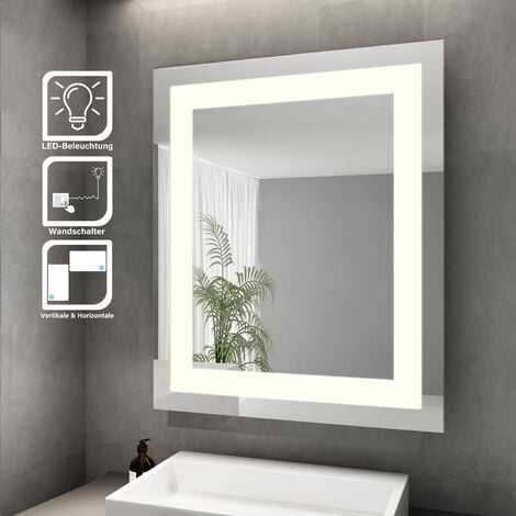 SONNI Badspiegel mit LED-Beleuchtung Energiesparend Lichtspiegel 60 x 50 cm kaltweiß IP44 Badezimmer Wandspiegel Bad Spiegel