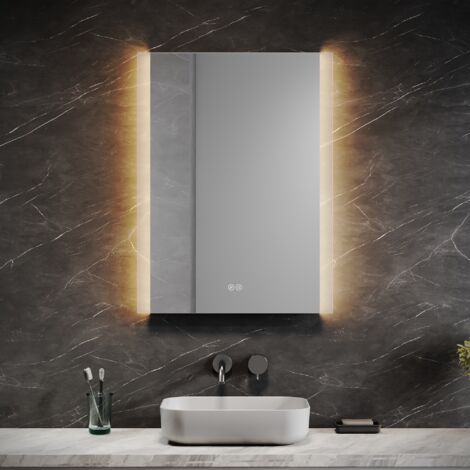 SONNI Badspiegel mit LED-Beleuchtung Lichtspiegel mit Touch-Schalter 60 x 80 cm kaltweiß IP44 Badezimmer Wandspiegel mit 3 Lichtfarben Dimmbar Touch-Schalter