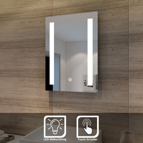 SONNI Badspiegel Touch LED Spiegel (eckig) mit LED Beleuchtung Wandspiegel Badzimmerspiegel kaltweiß IP44 energiesparend (Alice 45 60cm)