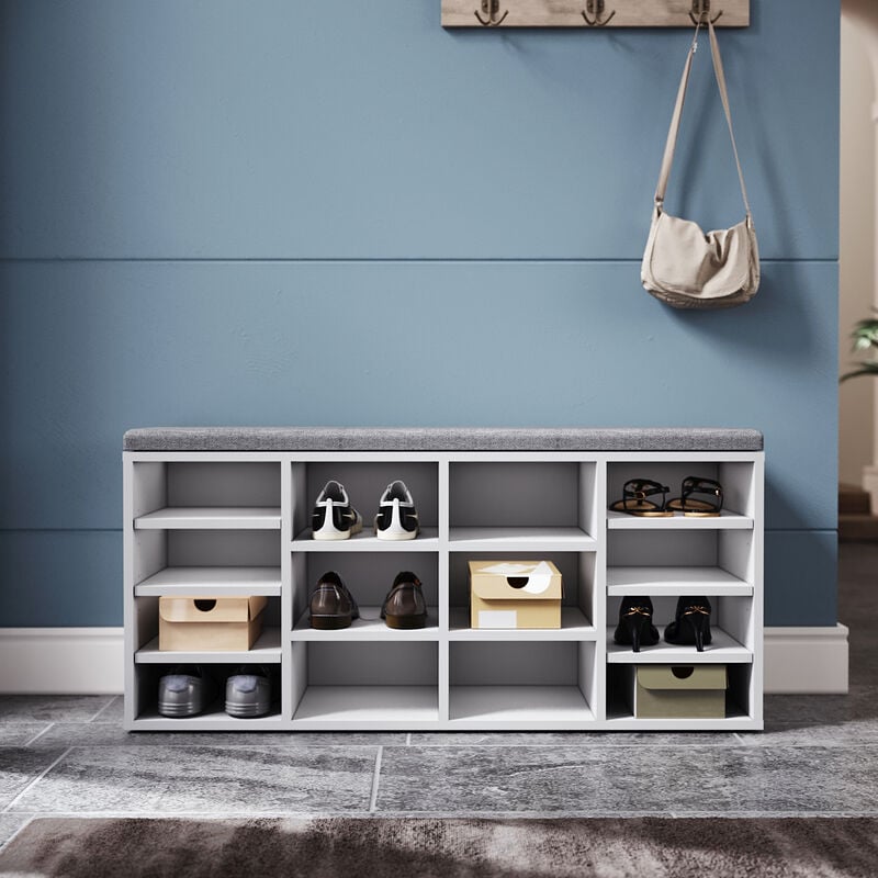 Banc de chaussures bancs de chaussures armoire à chaussures étagère à chaussures avec coussin d'assise blanc blanc casier - Sonni