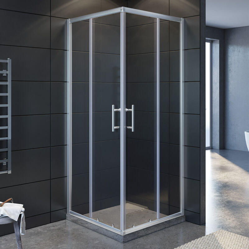 Sonni - Cabine de douche 90x90x185cm accès d'angle Cabine de douche double porte coulissante en verre véritable Porte de douche