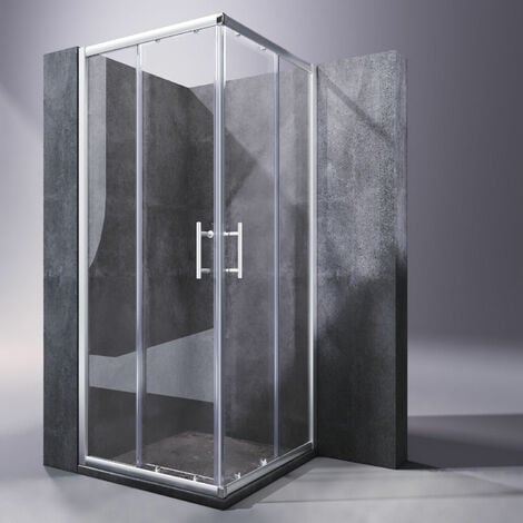 SONNI Cabine de douche accès d'angle 100x100cm verre de sécurité porte coulissante Cabine de douche accès d'angle Paroi de douche coulissante verre