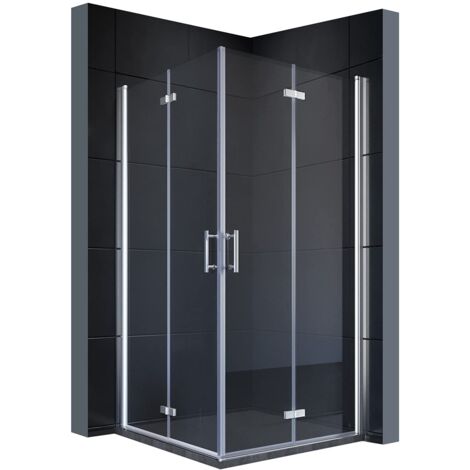 SONNI Cabine de douche  accès d'angle avec porte bi-pliage 180º NANO verre hauteur 195cm les deux côtés pliable Paroi de douche 120x120 cm