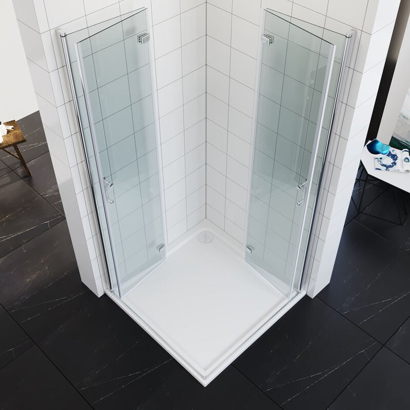 Sonni - Cabine de douche accès d'angle pliable 180º Porte de douche pliante Cabine de douche 6mm nano verre H:195cm 90x90cm