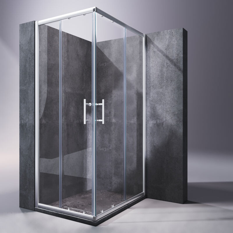 Cabine de douche accès d'angle verre de sécurité porte coulissante Cabine de douche accès d'angle Paroi de douche coulissante verre 100x70cm - Sonni