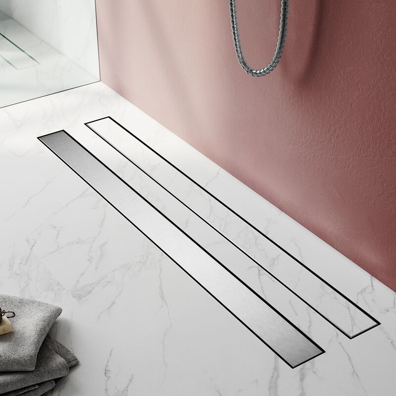 Sonni - caniveau de douche 80 cm acier inoxydable écoulement de douche extra plat 2 en 1 salle de bain écoulement de sol carrelable