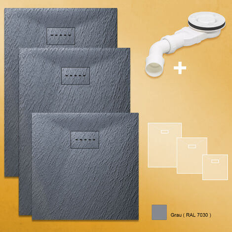 SONNI Design Duschwanne Grau Duschtasse Flach aus SMC Brausewanne Super Flache 80x80cm,mit Ablaufgarnitur,Antirutsch