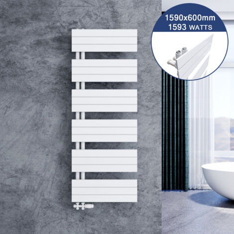 SONNI Design Heizkörper Bad Badheizkörper Weiß,1590x600mm,mit Weiß Multiblock,770 Watt,Mittelanschluss seitlich
