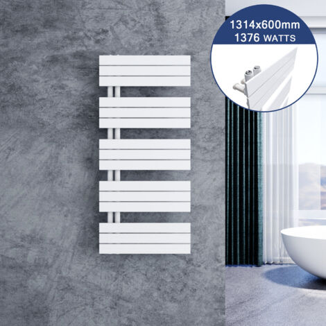 SONNI Design Heizkörper Flach 1314 x 600 mm Badheizkörper Mittelanschluss seitlich Handtuchtrockner Bad,634 Watt weiss