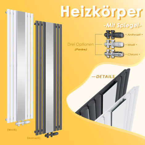 SONNI Design Heizkörper Vertikal mit Spiegel Röhrenheizkörper 1800x500mm Einlagig Paneelheizkörper Antrazit,Ohne Multiblock