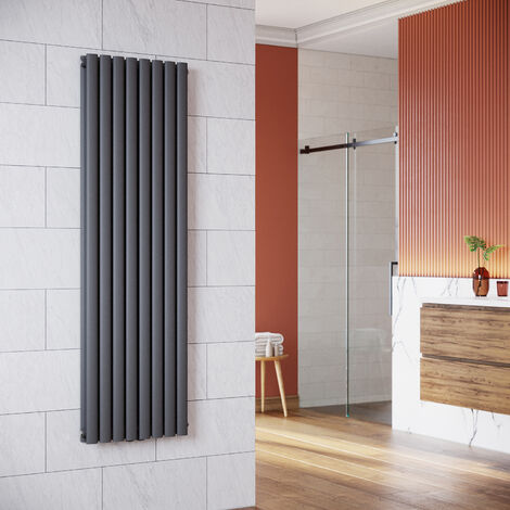 SONNI Design Pannello Radiatore Tubi 1600 x 472 mm Antracite Doppio Strato Radiatore Bagno Collegamento Centrale Tubi Verticali Radiatore