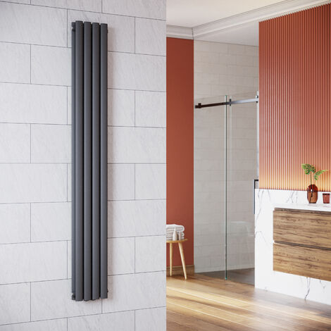 SONNI Design Radiatore tubolare 236x1800mm Antracite Radiatore a pannello ovale Collegamento centrale verticale Doppio strato