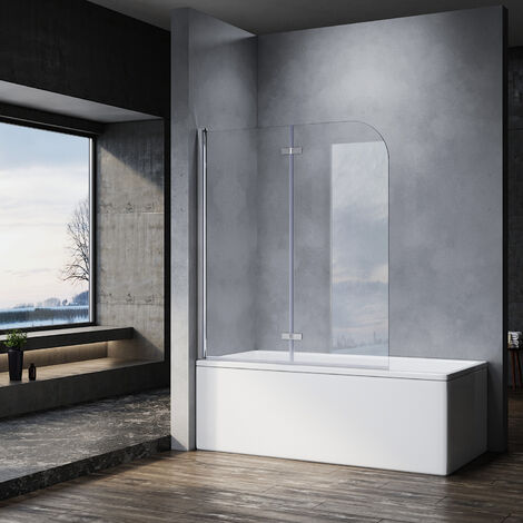 SONNI Duschabtrennung Badewannenaufsatz mit 6mm NANO ESG Glas Badewannenfaltwand Duschwand 180° Drehbar H140xB120cm