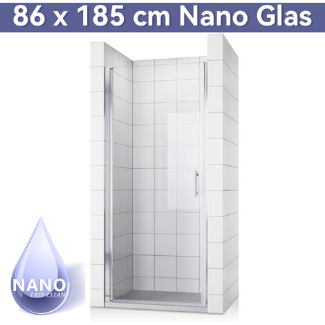 SONNI Duschabtrennung Nischentür Duschkabine Dusche Schwingtür NANO Glas Nischentür 86 x 185 cm