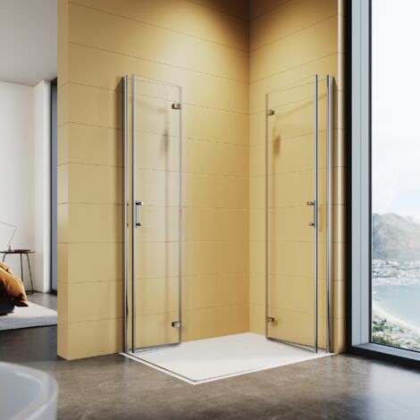 SONNI Duschkabine 100x80cm Eckeinstieg Dusche 180°Falttür Duschabtrennung Faltbar 6mm NANO Glas H:195cm