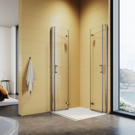 SONNI Duschkabine 90x90cm Eckeinstieg Dusche 180°Falttür Duschabtrennung Faltbar 6mm NANO Glas H:195cm