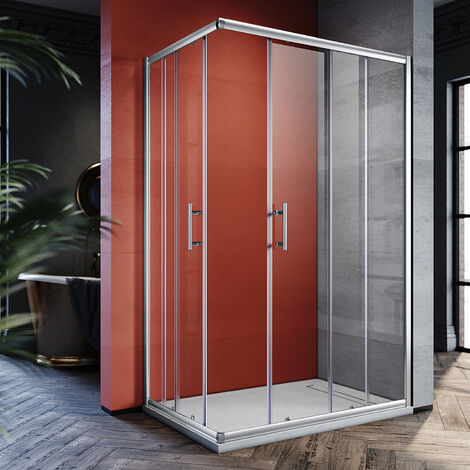 SONNI Duschkabine/Duschabtrennung 90x120cm Eckeinstieg Doppel Schiebetür Echtglas